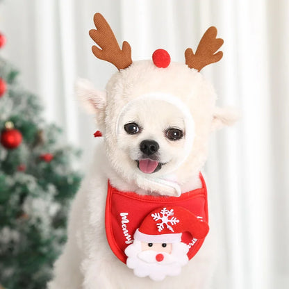Cute Christmas Santa Pet Hat And Bib Cosplay Costume For Holiday Party