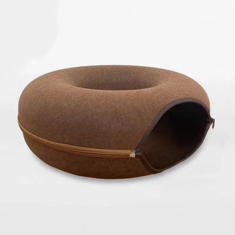 Dual Use Donut Cat Bed Interactive Tunnel Toy Indoor Play House For Kitten Training