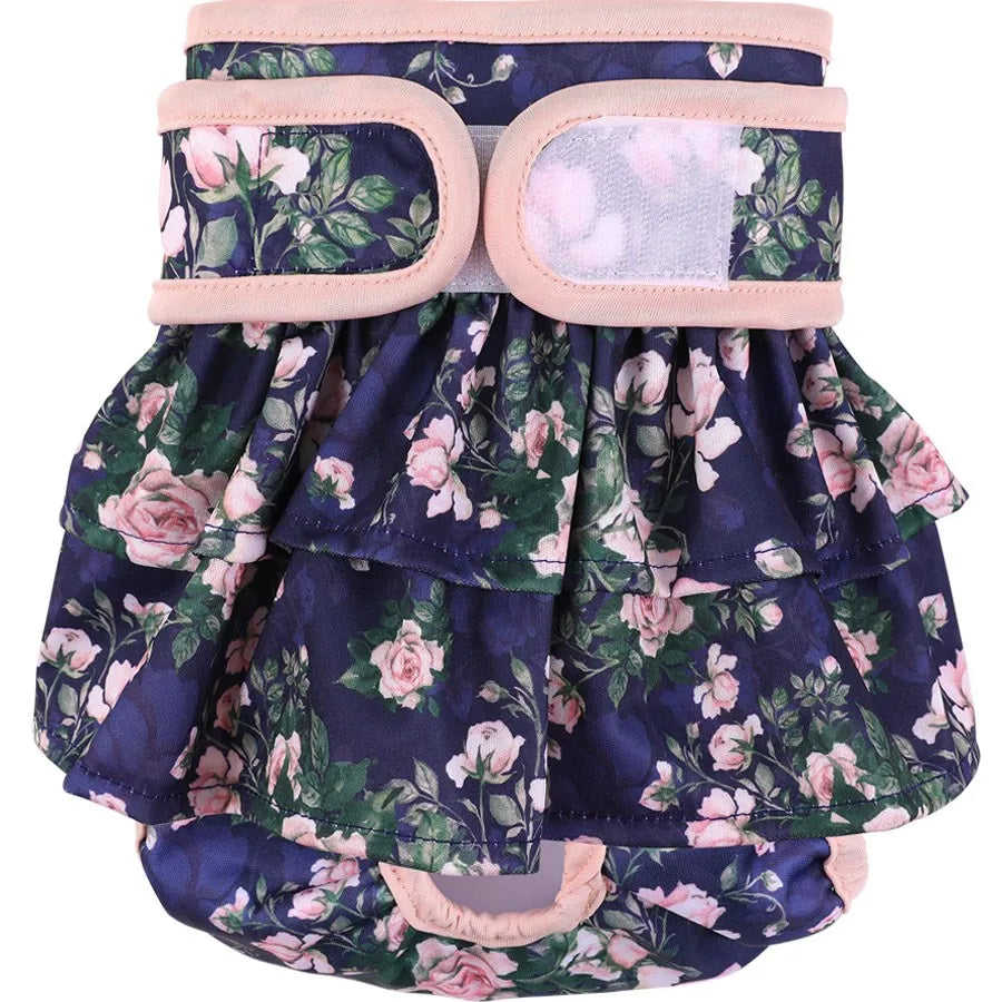 Thicken Reusable Washable Female Dog Diapers Adjustable Flower Pattern For Small Medium Dogs
