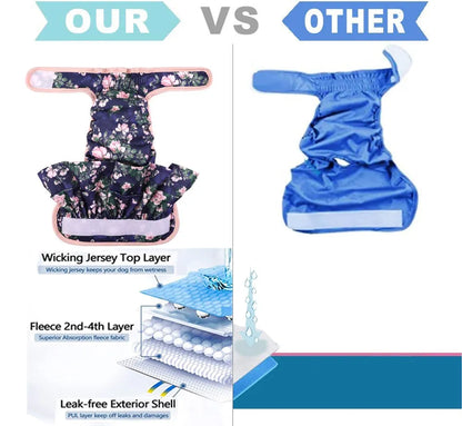 Thicken Reusable Washable Female Dog Diapers Adjustable Flower Pattern For Small Medium Dogs