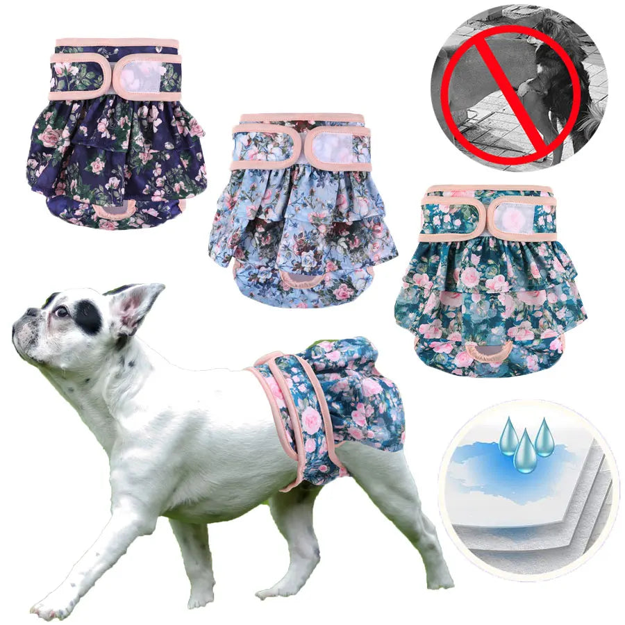 Thicken Reusable Washable Female Dog Diapers Adjustable Flower Pattern For Small Medium Dogs