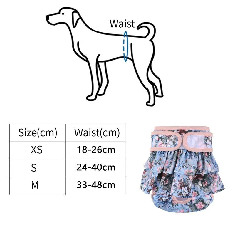 Thicken Reusable Washable Female Dog Diapers Adjustable Flower Pattern For Small Medium Dogs