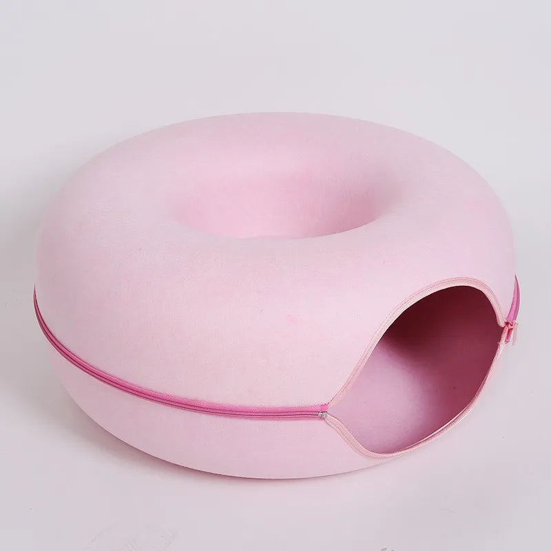 Dual Use Donut Cat Bed Interactive Tunnel Toy Indoor Play House For Kitten Training