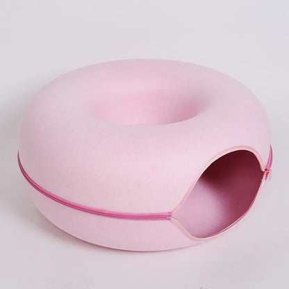 Dual Use Donut Cat Bed Interactive Tunnel Toy Indoor Play House For Kitten Training