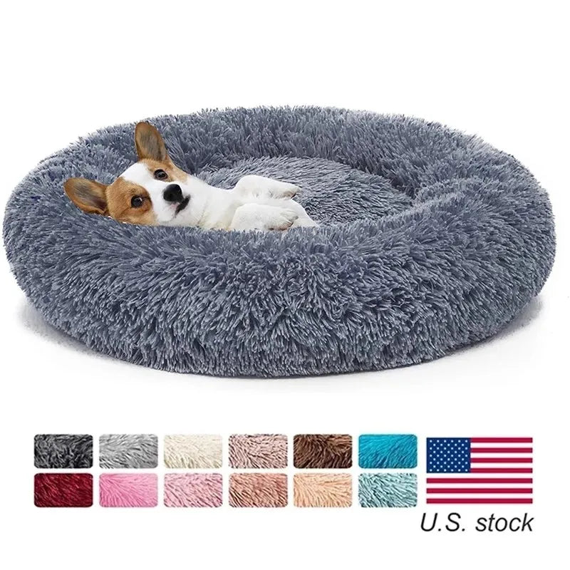 Super Soft Long Plush Round Pet Bed Warm Comfort Cushion For Small Medium Large Dogs