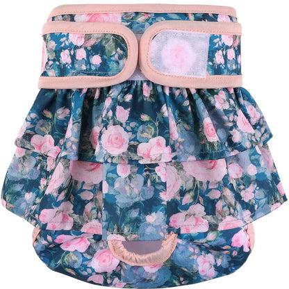 Thicken Reusable Washable Female Dog Diapers Adjustable Flower Pattern For Small Medium Dogs