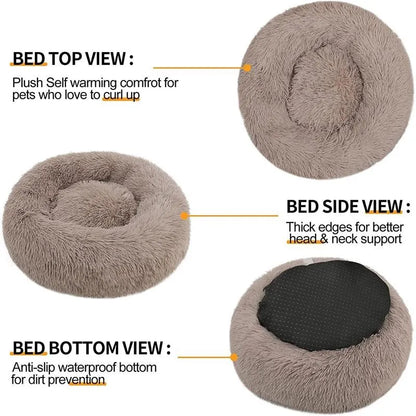 Super Soft Long Plush Round Pet Bed Warm Comfort Cushion For Small Medium Large Dogs