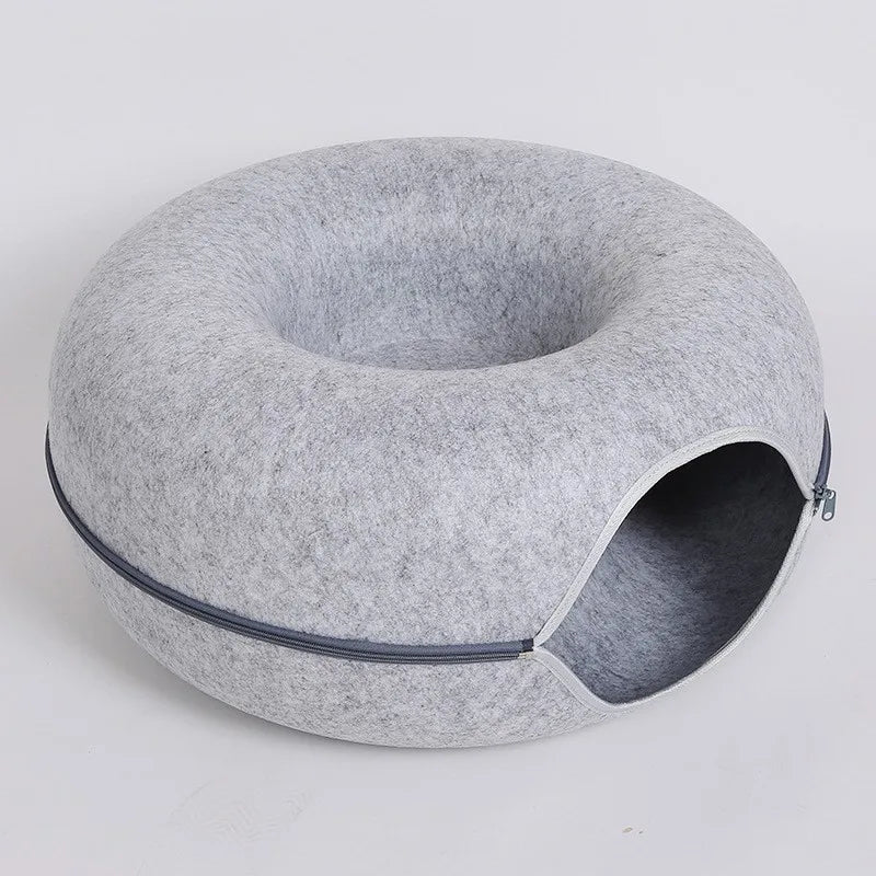 Dual Use Donut Cat Bed Interactive Tunnel Toy Indoor Play House For Kitten Training