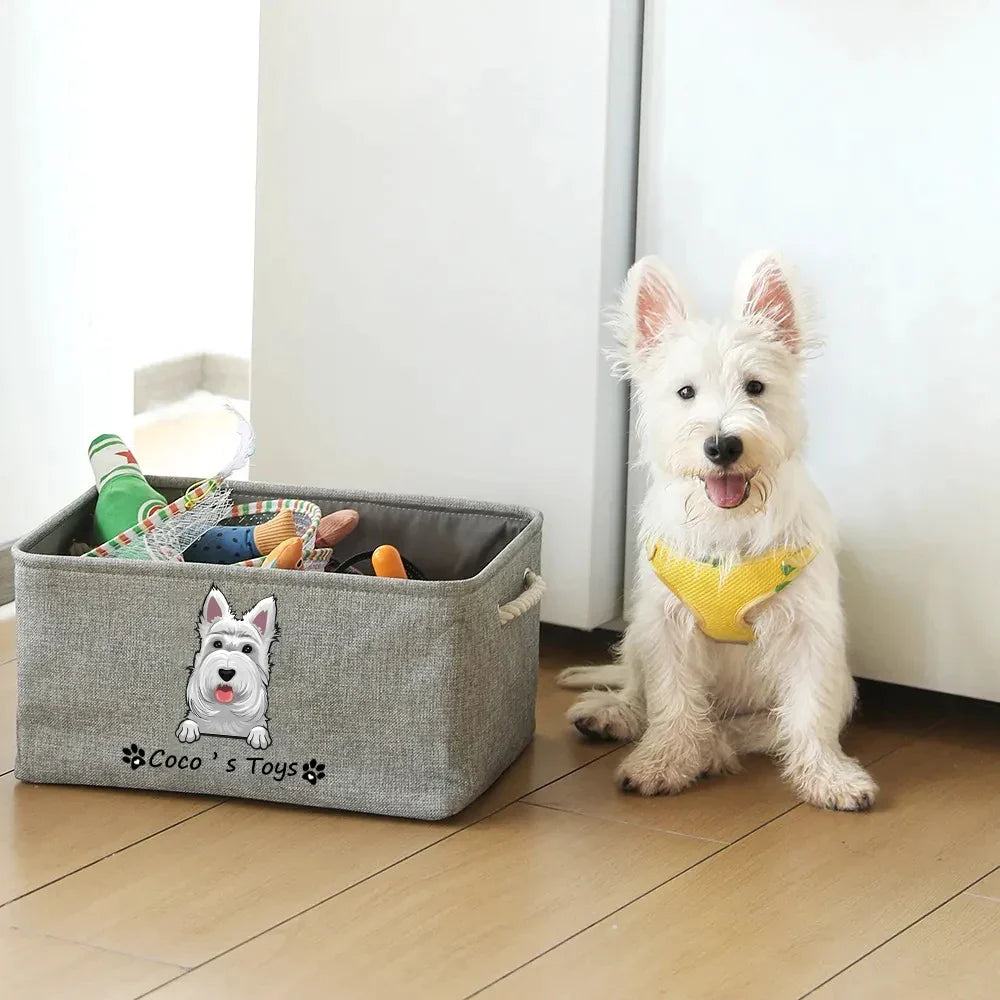 Personalized Dog Toy Basket Free Printed Pet Name & Image Toy Clothes Storage Organizer