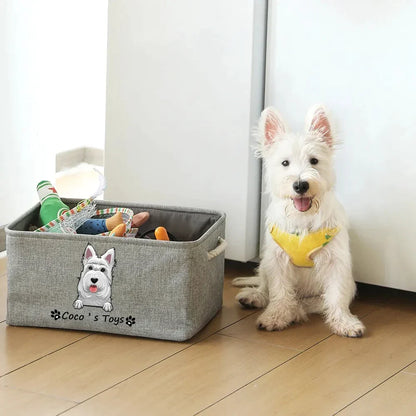 Personalized Dog Toy Basket Free Printed Pet Name & Image Toy Clothes Storage Organizer