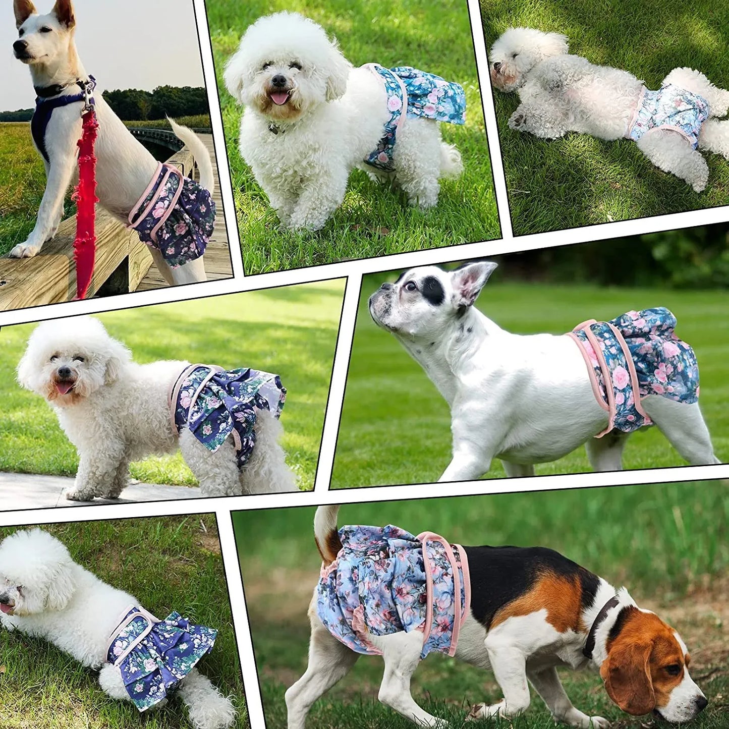 Thicken Reusable Washable Female Dog Diapers Adjustable Flower Pattern For Small Medium Dogs