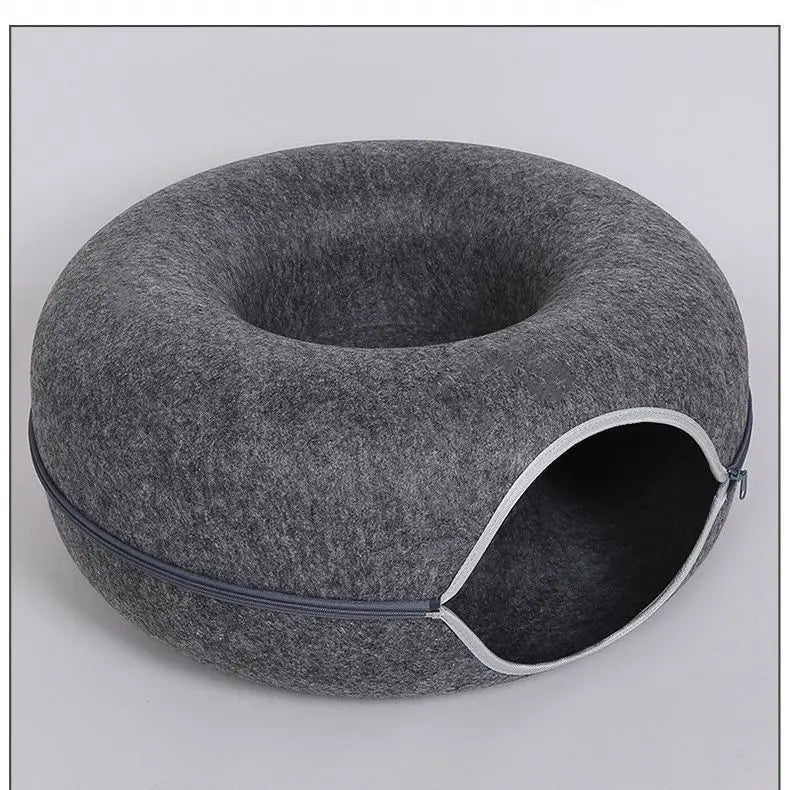 Dual Use Donut Cat Bed Interactive Tunnel Toy Indoor Play House For Kitten Training