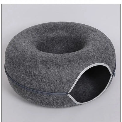 Dual Use Donut Cat Bed Interactive Tunnel Toy Indoor Play House For Kitten Training