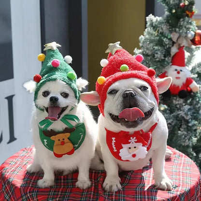 Cute Christmas Santa Pet Hat And Bib Cosplay Costume For Holiday Party
