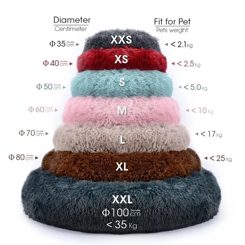 Super Soft Long Plush Round Pet Bed Warm Comfort Cushion For Small Medium Large Dogs