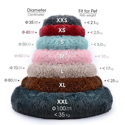 Super Soft Long Plush Round Pet Bed Warm Comfort Cushion For Small Medium Large Dogs