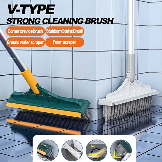 Voalsz Bodenschrubber, 3-in-1 Bodenschrubber mit 137 cm verstellbarem langem Griff und Schaber, robuste Bodenbürste mit steifen Borsten zum Reinigen von Dusche, Bad, Küche, Terrasse, Garage, Poolwänden und Terrassendielen, Orange&Weiß