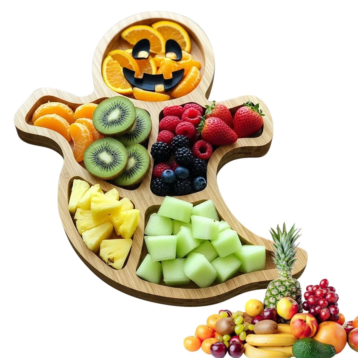 🎃👻2025 New Arrivals✨Halloween Ghost Shaped Bamboo Serving Tray