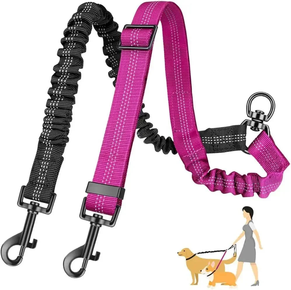 Adjustable Duo Dog Leash with Comfortable Bungee
