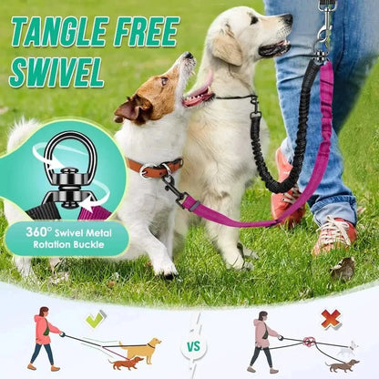 Adjustable Duo Dog Leash with Comfortable Bungee