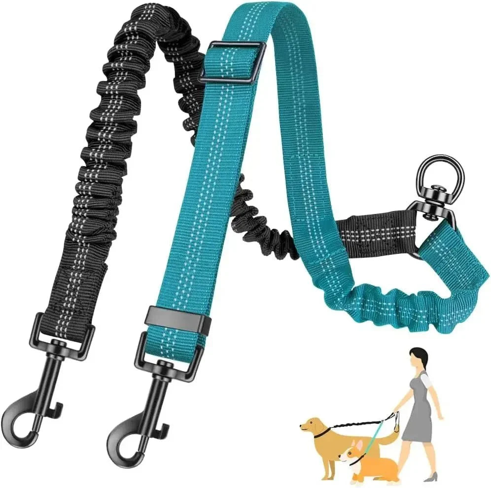 Adjustable Duo Dog Leash with Comfortable Bungee