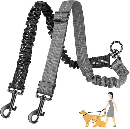 Adjustable Duo Dog Leash with Comfortable Bungee