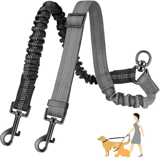 Adjustable Duo Dog Leash with Comfortable Bungee