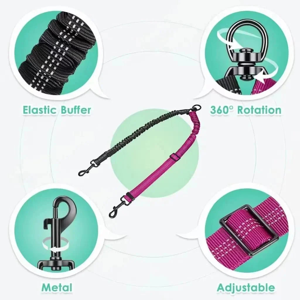 Adjustable Duo Dog Leash with Comfortable Bungee