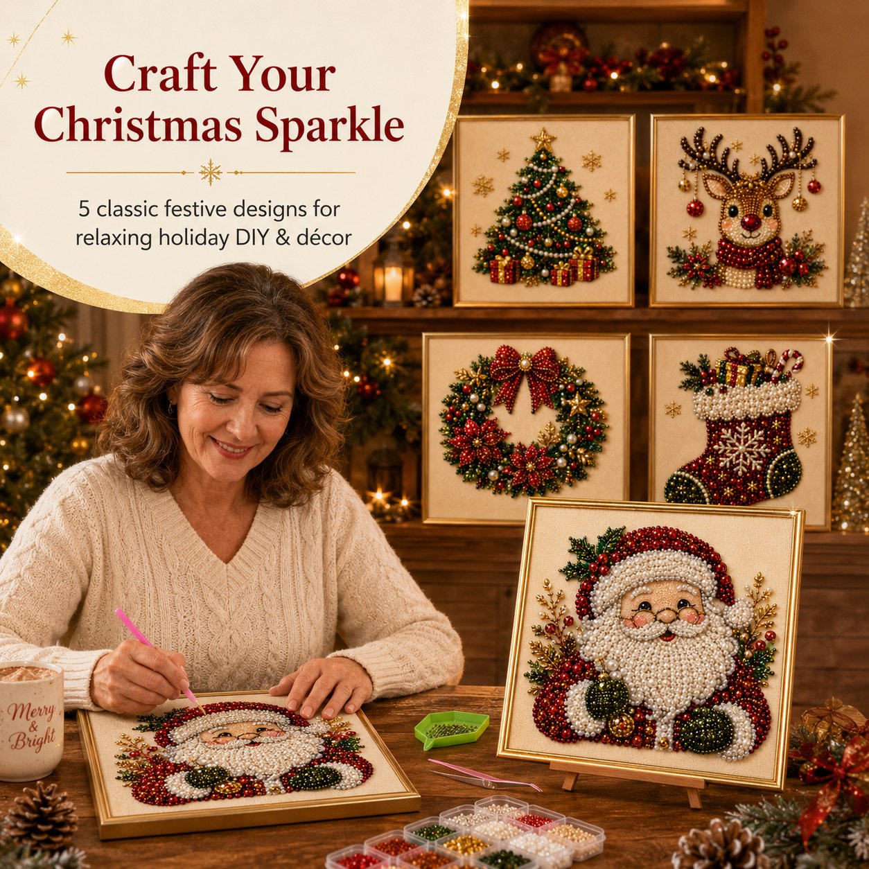 Framed Holiday Pearl Painting DIY Kit For Beginners