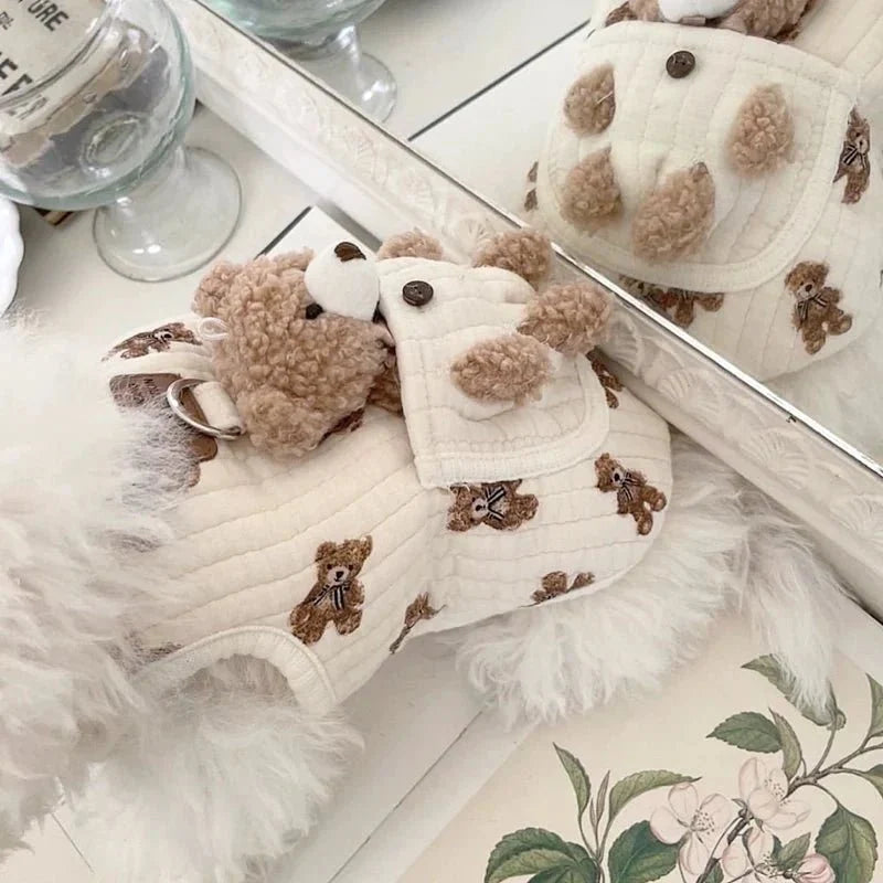 Bear Decor Fleece Dog Harness Vest