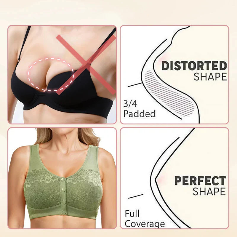 ⏳Hot Sale!!!🖤⏰Comfortable Wireless Front Closure Breathable Cotton Lifting Bra for Seniors