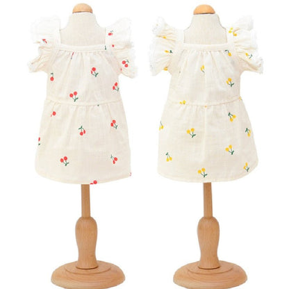 Cherry Printed Dog Cat Dress With Hat