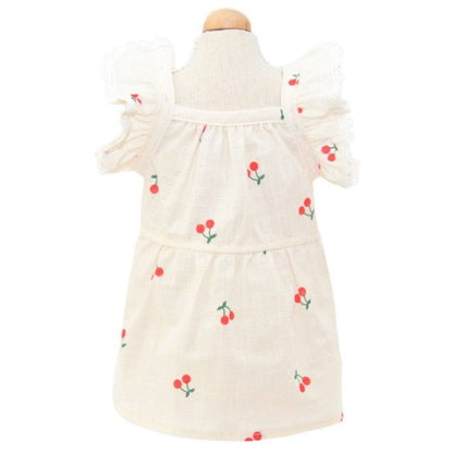 Cherry Printed Dog Cat Dress With Hat