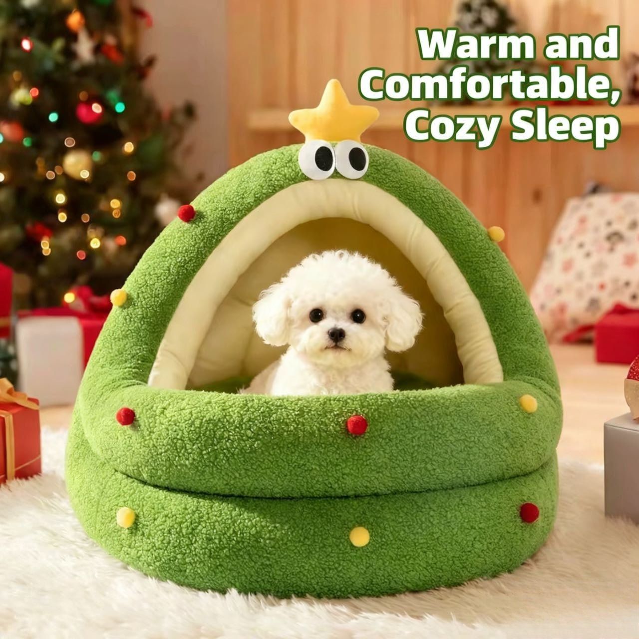 Christmas Tree Pet Bed – Cozy & cute, a festive little world for your furry friend!