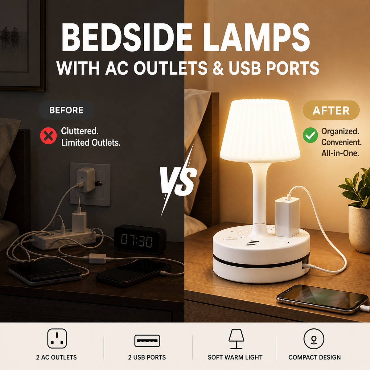 💡 Nachttischlampe mit Ladestation – Beleuchten und Laden auf Ihrem Nachttisch 🔌