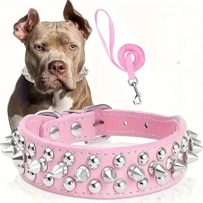 Cool Leather Collar with Spikes and Matching Leash
