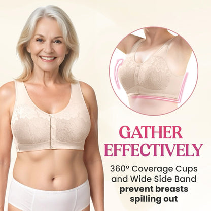 ⏳Hot Sale!!!🖤⏰Comfortable Wireless Front Closure Breathable Cotton Lifting Bra for Seniors