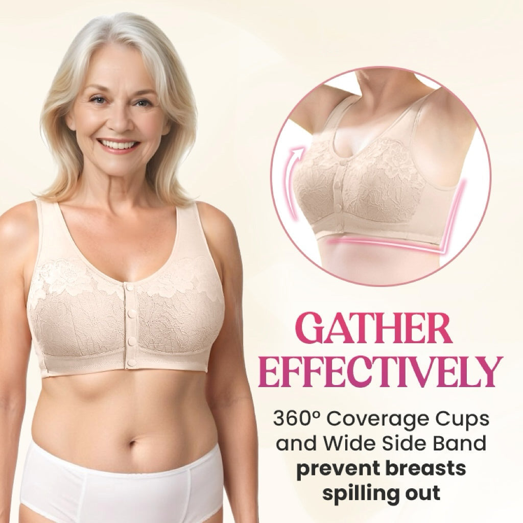 ⏳Hot Sale!!!🖤⏰Comfortable Wireless Front Closure Breathable Cotton Lifting Bra for Seniors