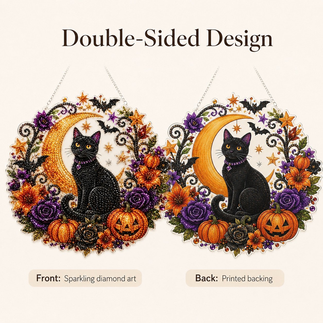 Black Cat Moon Diamond Art Halloween Ornament DIY Kit