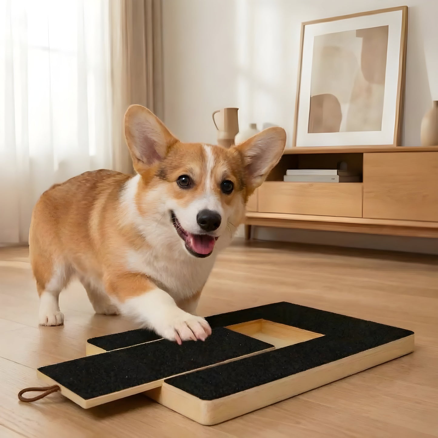 Wooden Dog Nail Scratch Board With Built-In Treat Storage Box