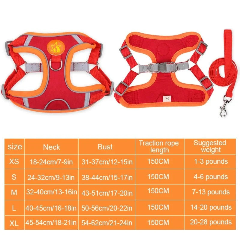 Dogs Harness Vest Walking Traction Rope Reflective Straps Soft Mesh