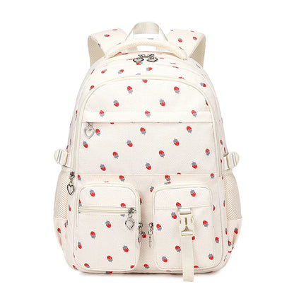 Waterproof Nylon Strawberry Print Large Capacity School Backpack