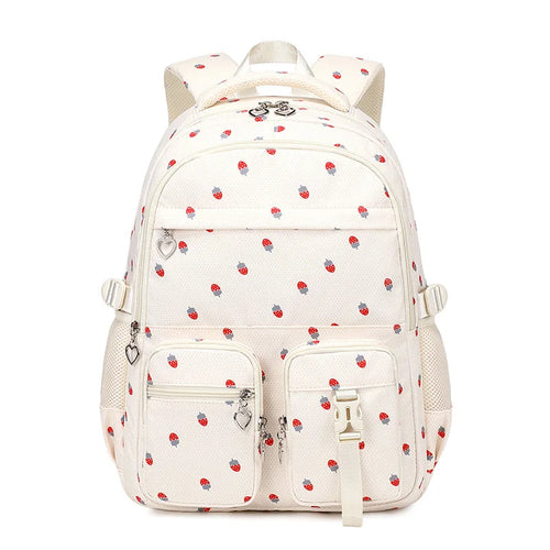 Waterproof Nylon Strawberry Print Large Capacity School Backpack