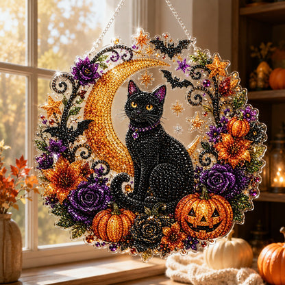 Black Cat Moon Diamond Art Halloween Ornament DIY Kit