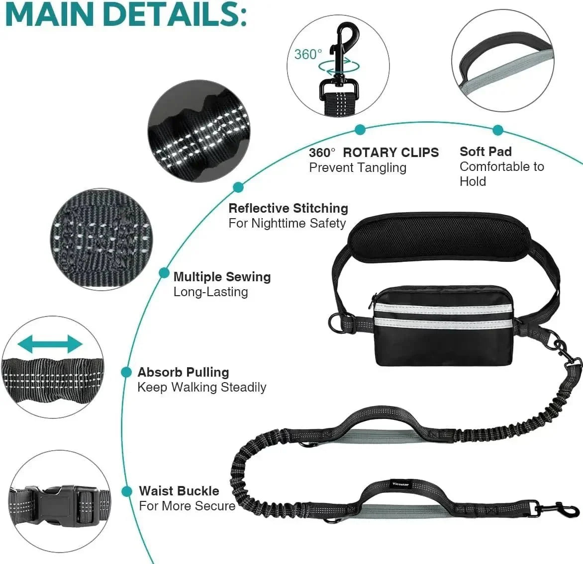 Hands-free Dog Leash with Storage Pouch