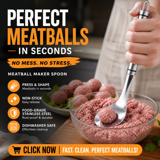 🥳Fleischbällchenlöffel! Antihaftbeschichtet, schöpfen & abgießen – perfektes Geschenk. Sauberes Kochen – hol dir deinen! ✅