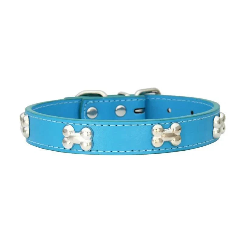 Leather Dog Collar with Bone Decoration