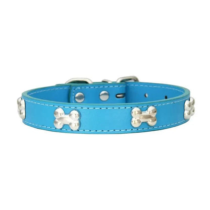Leather Dog Collar with Bone Decoration