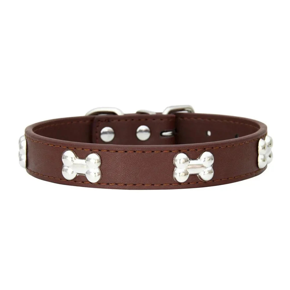 Leather Dog Collar with Bone Decoration