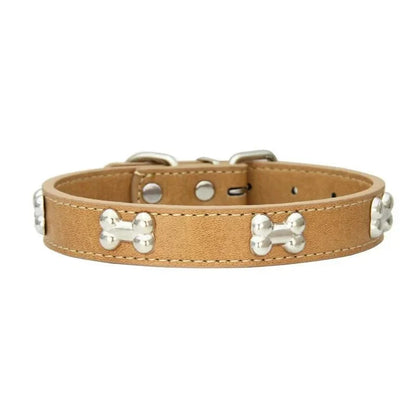 Leather Dog Collar with Bone Decoration
